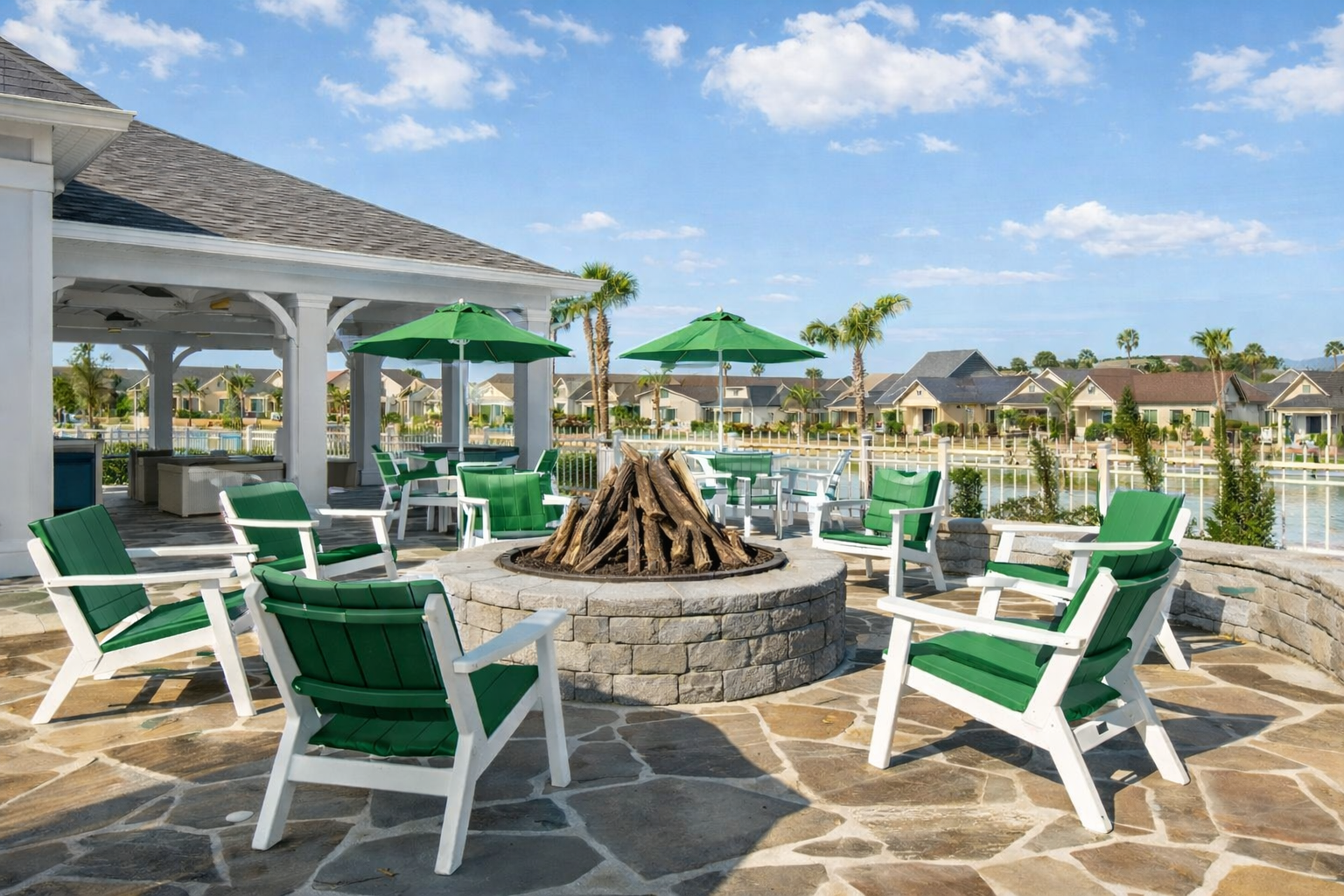 hoa-comunity-neighborhood-roofs-nocatee-florida HOA-managed community homes and outdoor amenity area in Nocatee Florida with consistent neighborhood roofing styles